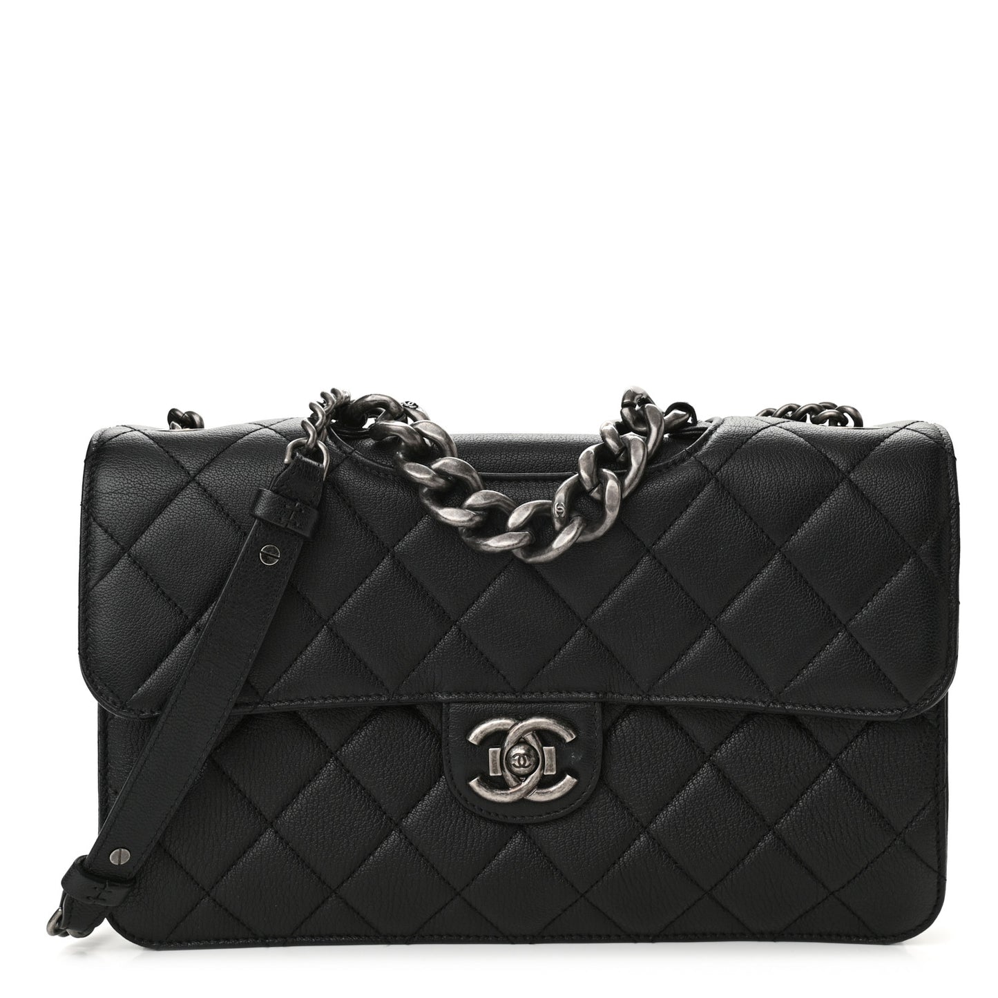 Goatskin Quilted Large Perfect Edge Flap Black