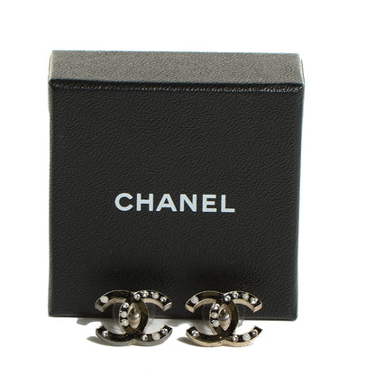 Chanel Glitter Enamel Pearl Crystal CC Earrings Black 5 of 5