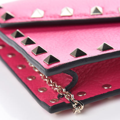 Valentino Garavani Pebbled Calfskin Rockstud Envelope Wallet on Chain Disco Pink 8 of 9