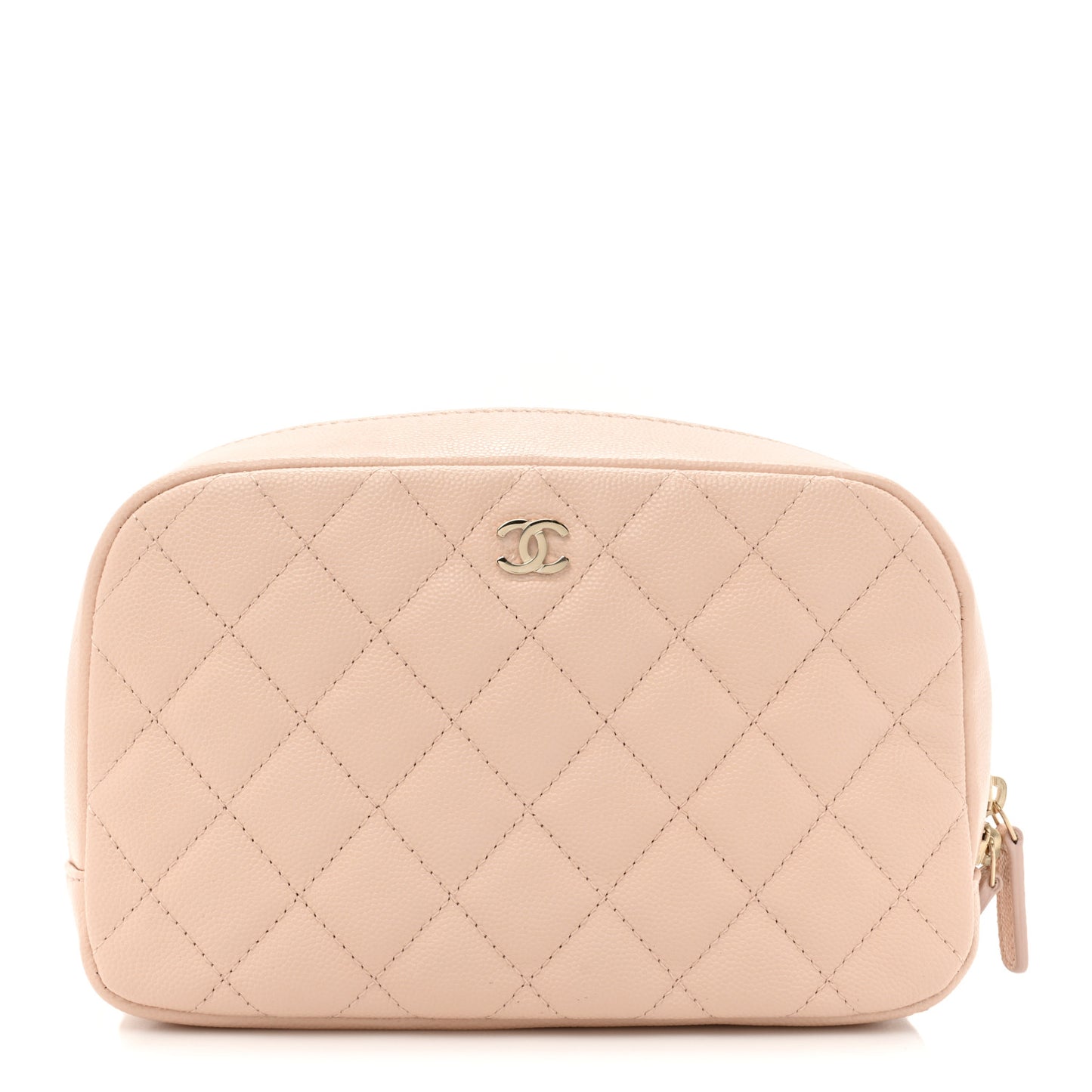 Caviar Quilted Medium Curvy Pouch Cosmetic Case Beige