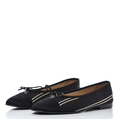 Chanel Fabric Grosgrain Cap Toe Ballerina Flats 39.5 Black 3 of 19