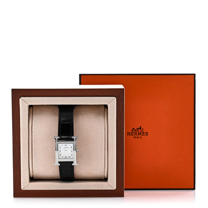 Hermes Stainless Steel Alligator Diamond Bezel Mother of Pearl 21mm Heure H Hour Quartz Watch Noir 5 of 5
