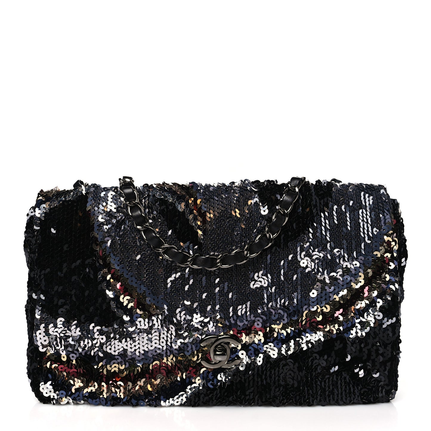 Sequin Medium Single Flap Silver Black Multicolor