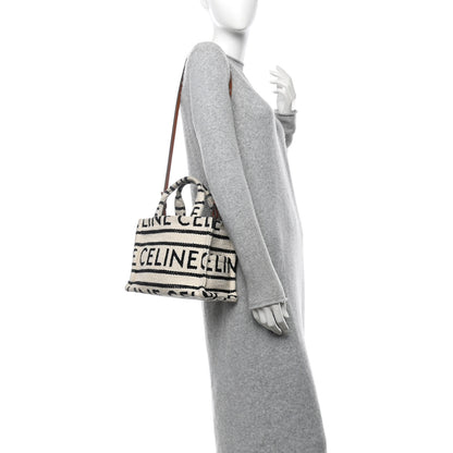 Celine Canvas Small All Over Cabas Thais White Black 2 of 11