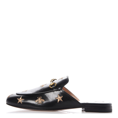 Gucci Goatskin Bee Star Embroidered Womens Princetown Slippers 38.5 Black 1 of 10