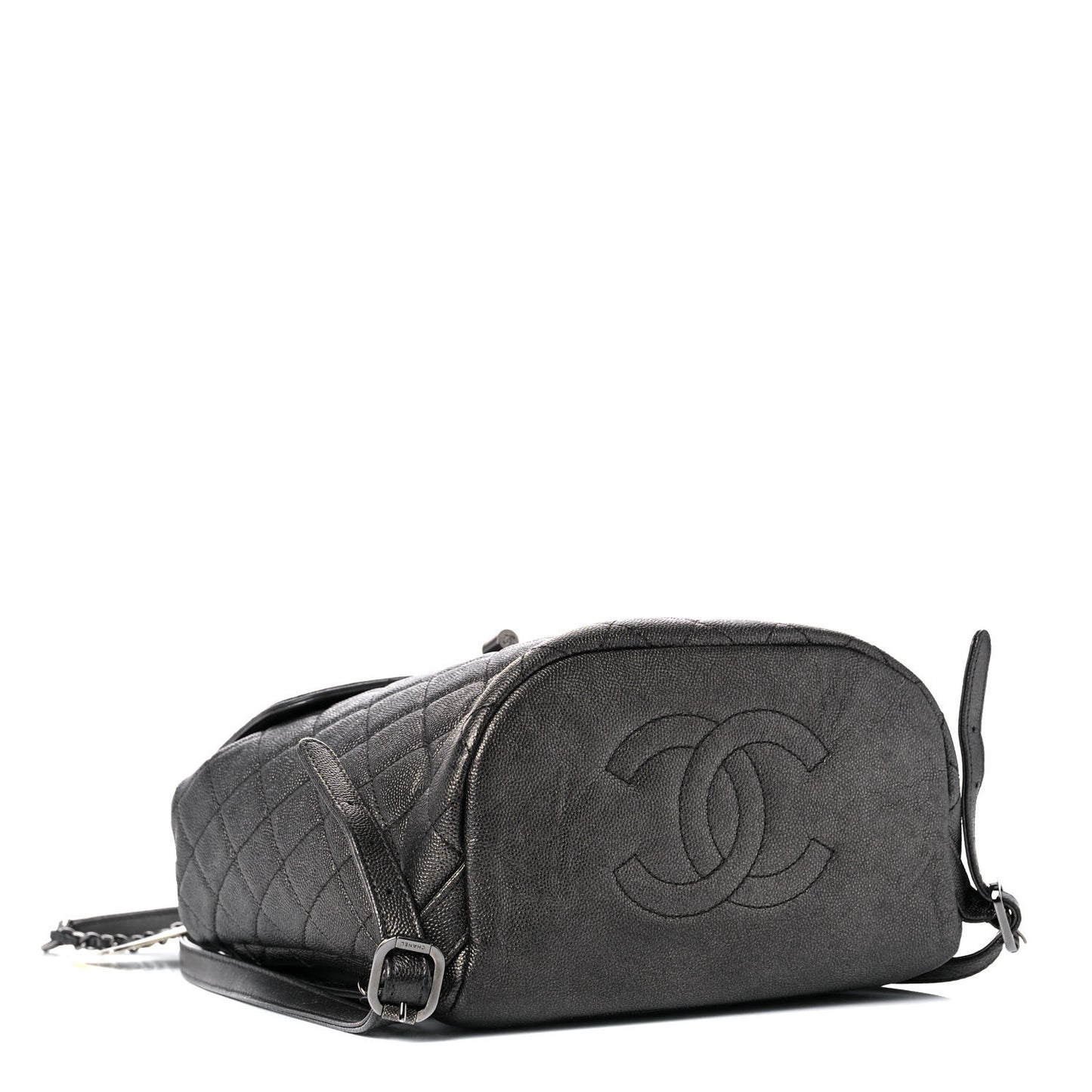 Metallic Caviar Quilted Filigree Backpack Dark Silver