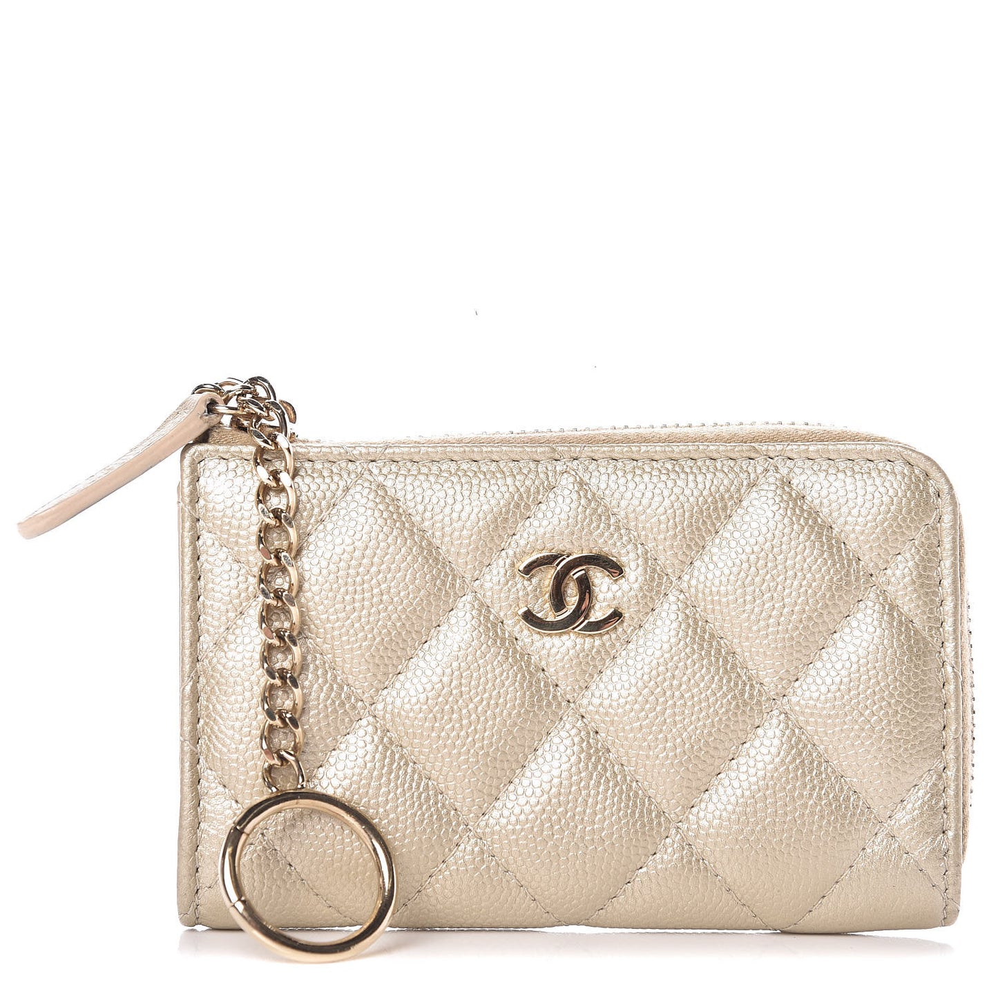 Metallic Caviar Quilted Key Holder Case Light Gold