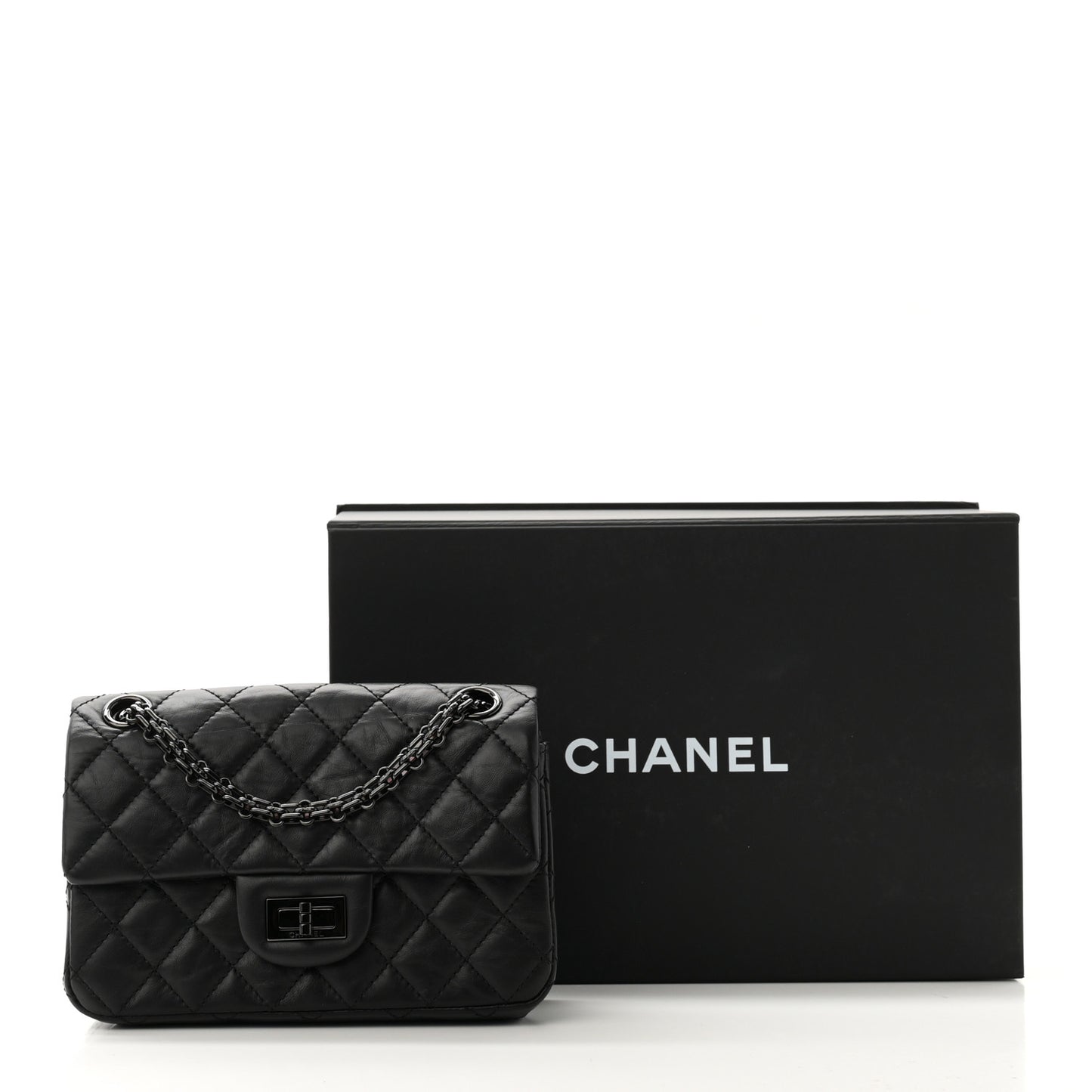 Aged Calfskin Quilted 2.55 Reissue Mini Flap So Black