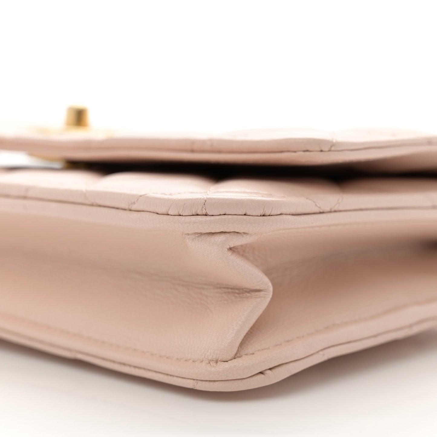 Lambskin Quilted CC Pearl Crush Wallet on Chain WOC Light Beige