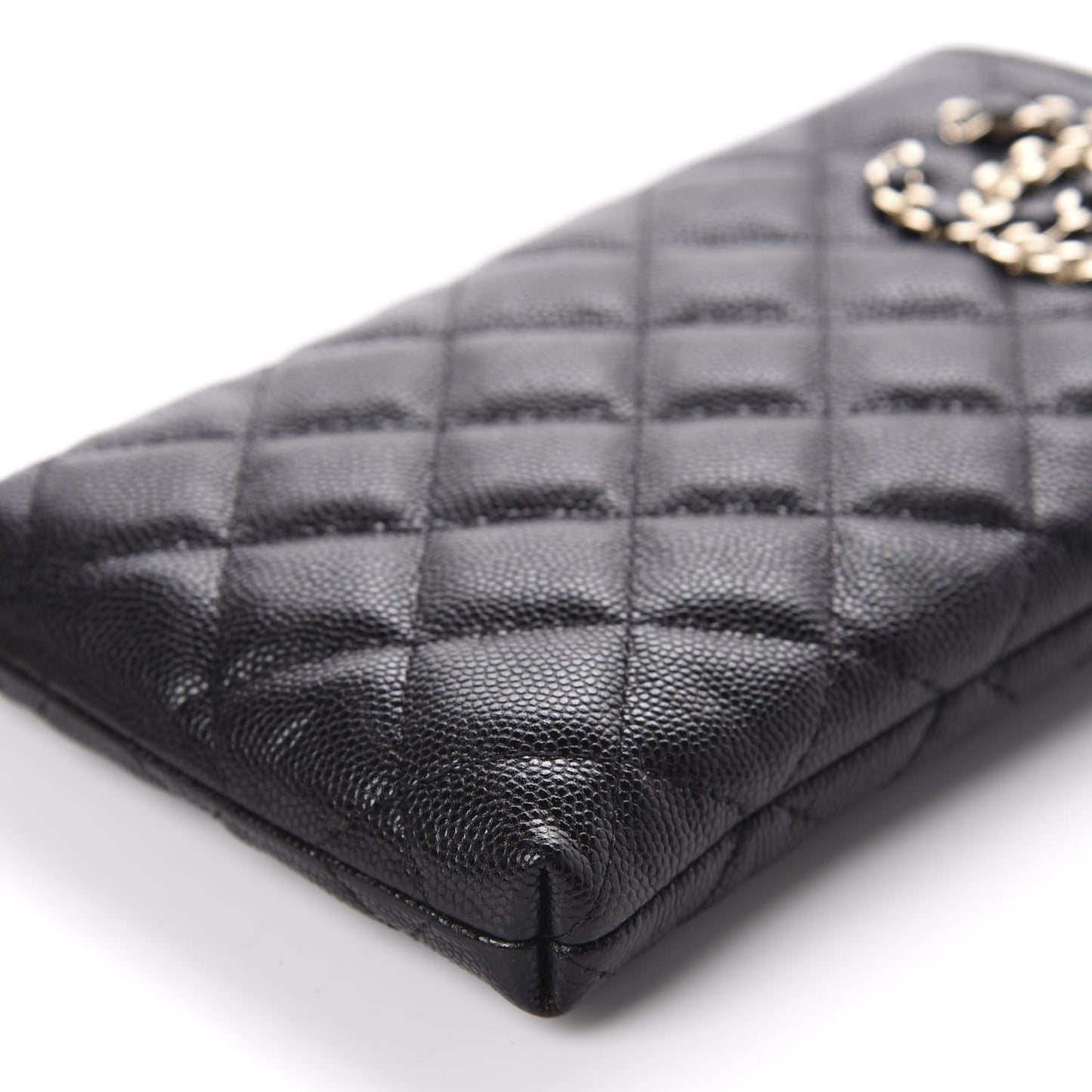 Caviar Quilted French New Wave Phone Holder With Chain Black