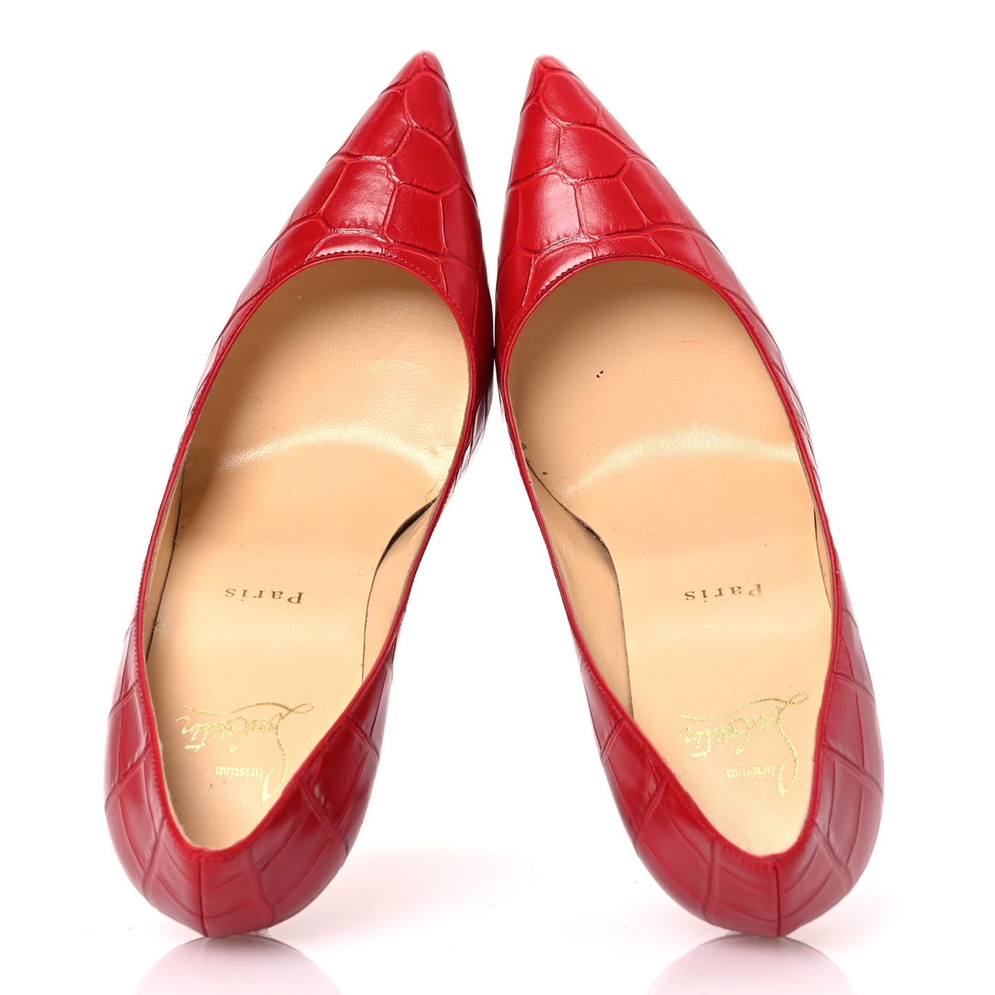 Calfskin Crocodile Embossed Kate 100 Pumps 38 Red