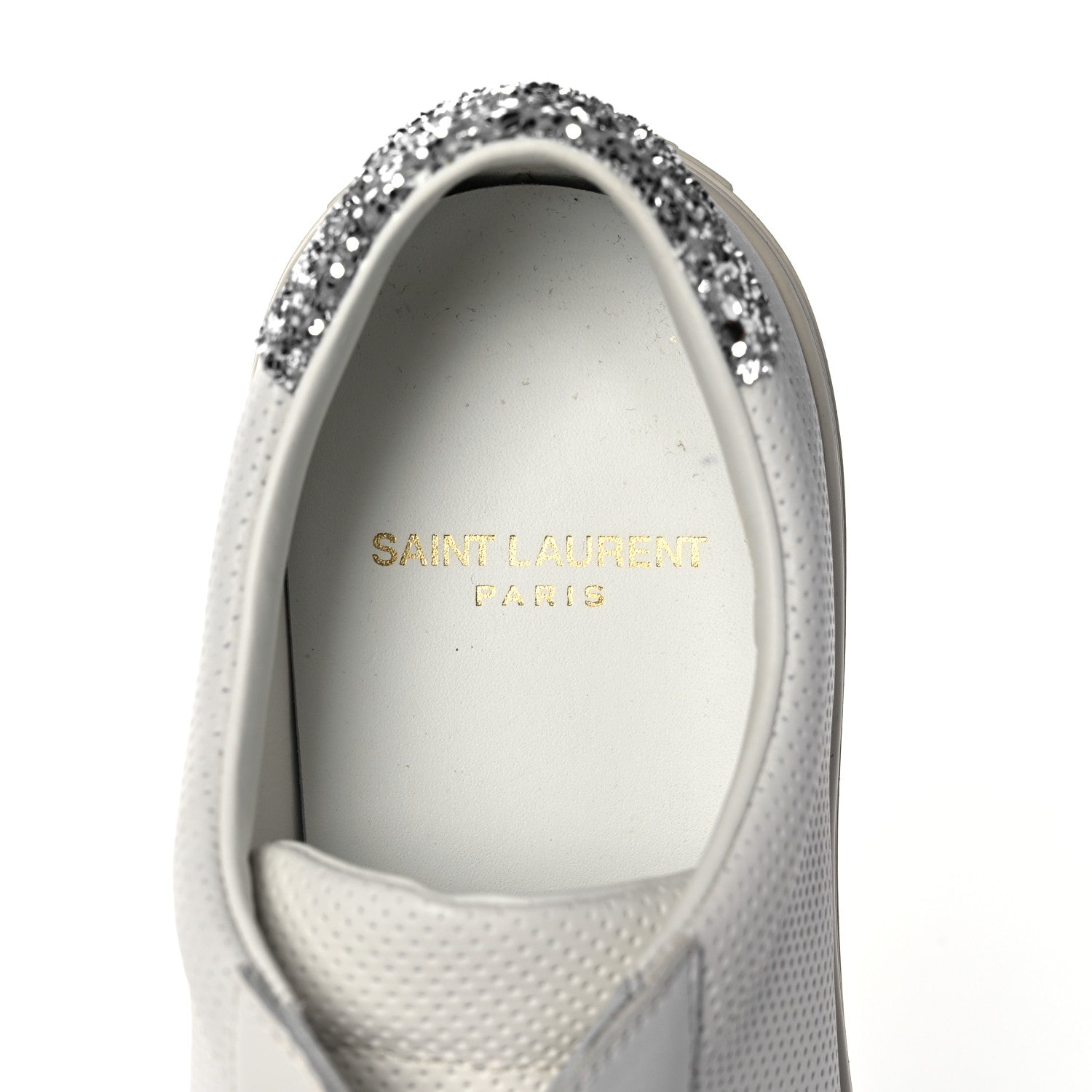 Saint Laurent Perforated Calfskin Glitter Andy Low Top Sneakers 37.5 White Silver 7 of 8