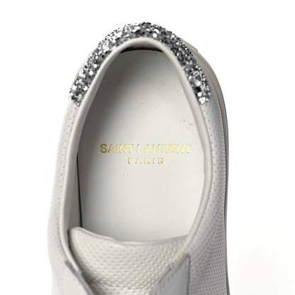 Saint Laurent Perforated Calfskin Glitter Andy Low Top Sneakers 37.5 White Silver 7 of 8