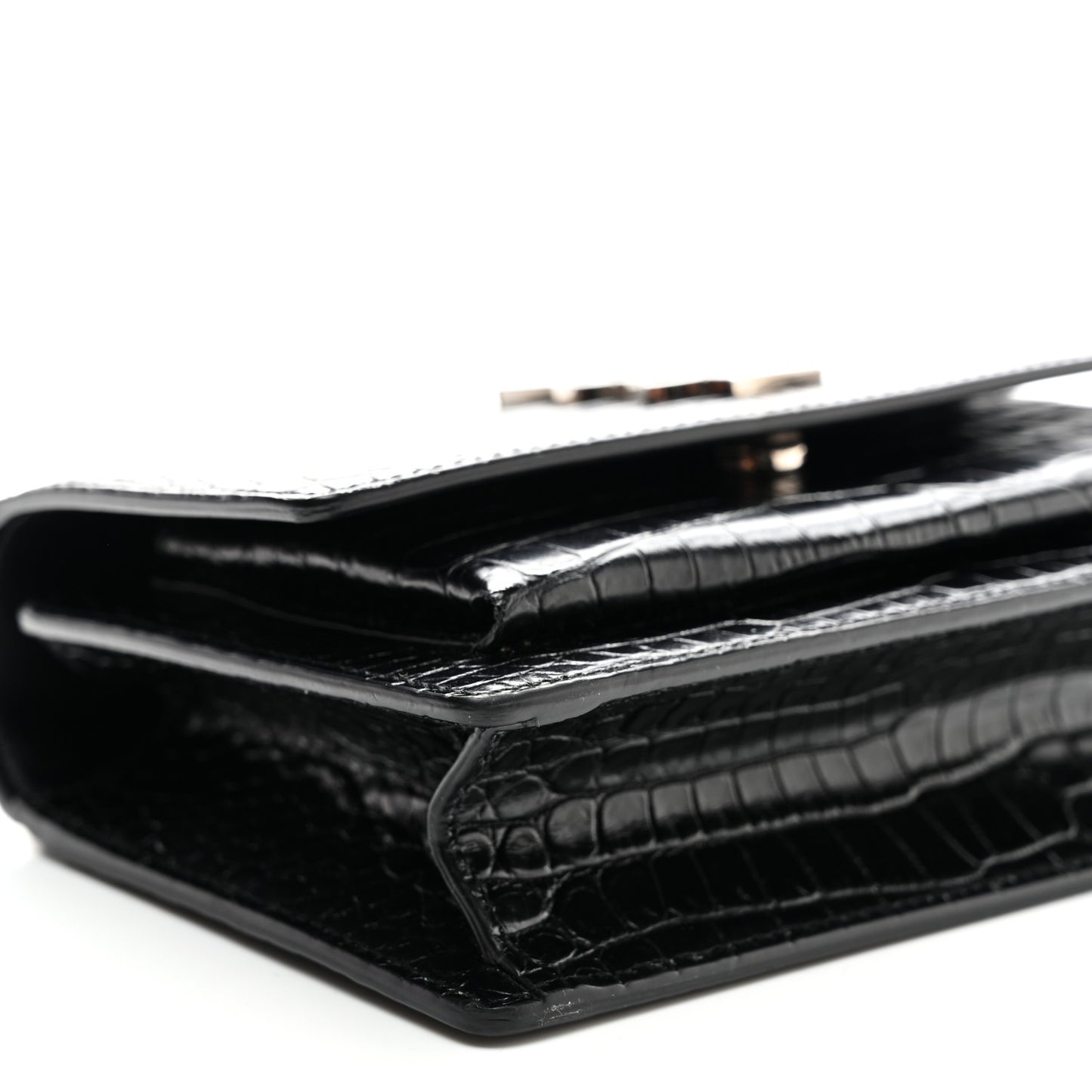Calfskin Crocodile Embossed Monogram Sunset Chain Wallet Black