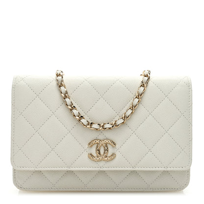 Chanel Caviar Quilted Chain CC Quilted Wallet On Chain WOC White 1 of 11