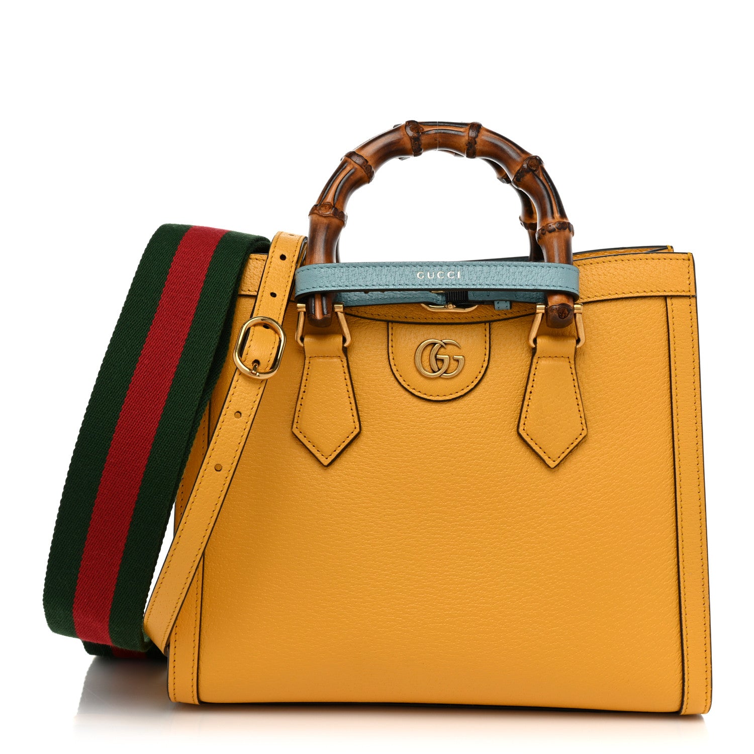 Gucci Textured Dollar Calfskin Web Small Diana Tote Bag Yellow Dusty Azure 1 of 9
