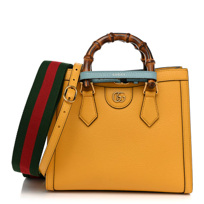 Gucci Textured Dollar Calfskin Web Small Diana Tote Bag Yellow Dusty Azure 1 of 9