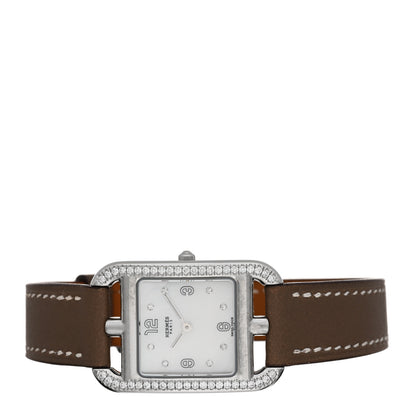 Hermes Stainless Steel Swift Diamond Bezel Mother of Pearl 23mm Cape Cod Quartz Watch Etoupe 2 of 5