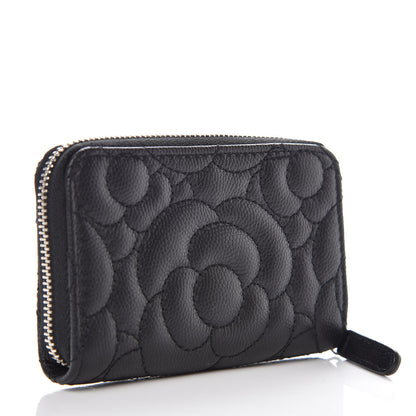 Chanel Caviar Camellia Embossed Zip Coin Purse Black 3 of 7