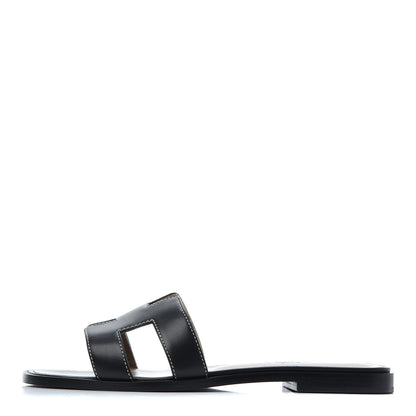 Hermes Box Calfskin Oran Sandals 37 Black 1 of 13