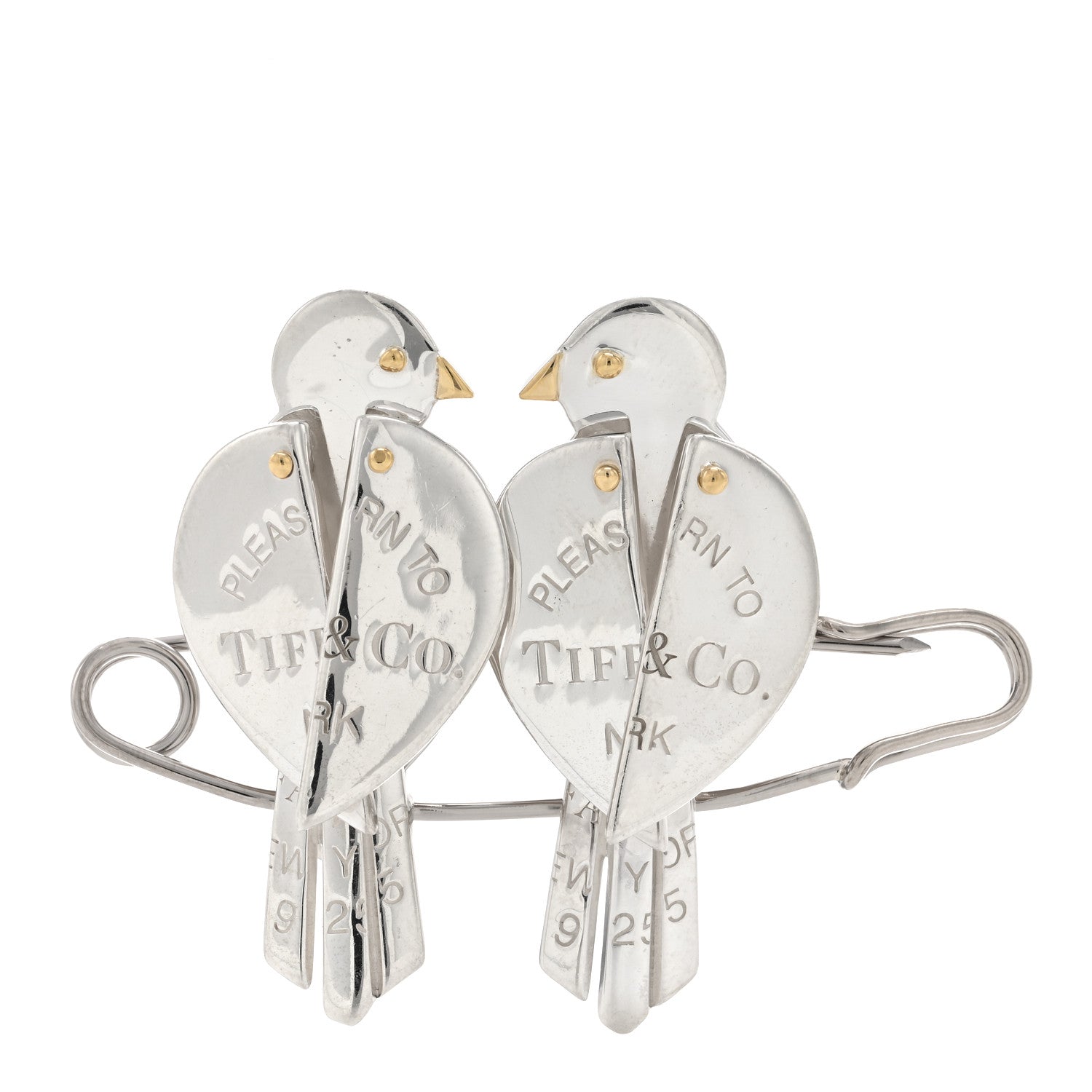 Tiffany Sterling Silver 18K Yellow Gold Return to Tiffany Love Bugs Bird Brooch Pin 1 of 3