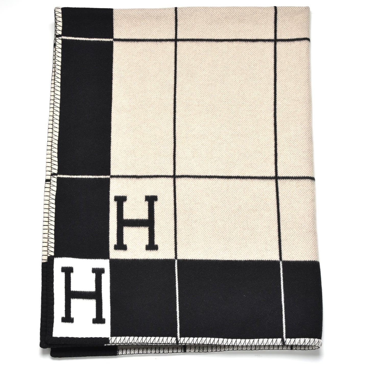 Wool Cashmere Avalon III Blanket Ecru Black