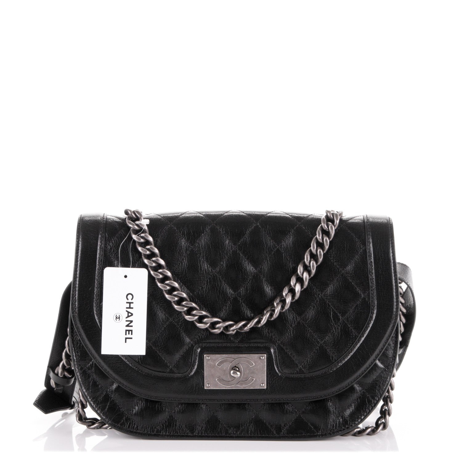Chanel Shiny Goatskin Quilted Medium Double Chained Messenger Flap Black 1 of 7