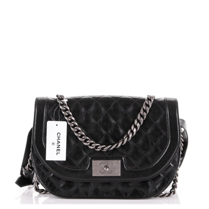 Chanel Shiny Goatskin Quilted Medium Double Chained Messenger Flap Black 1 of 7