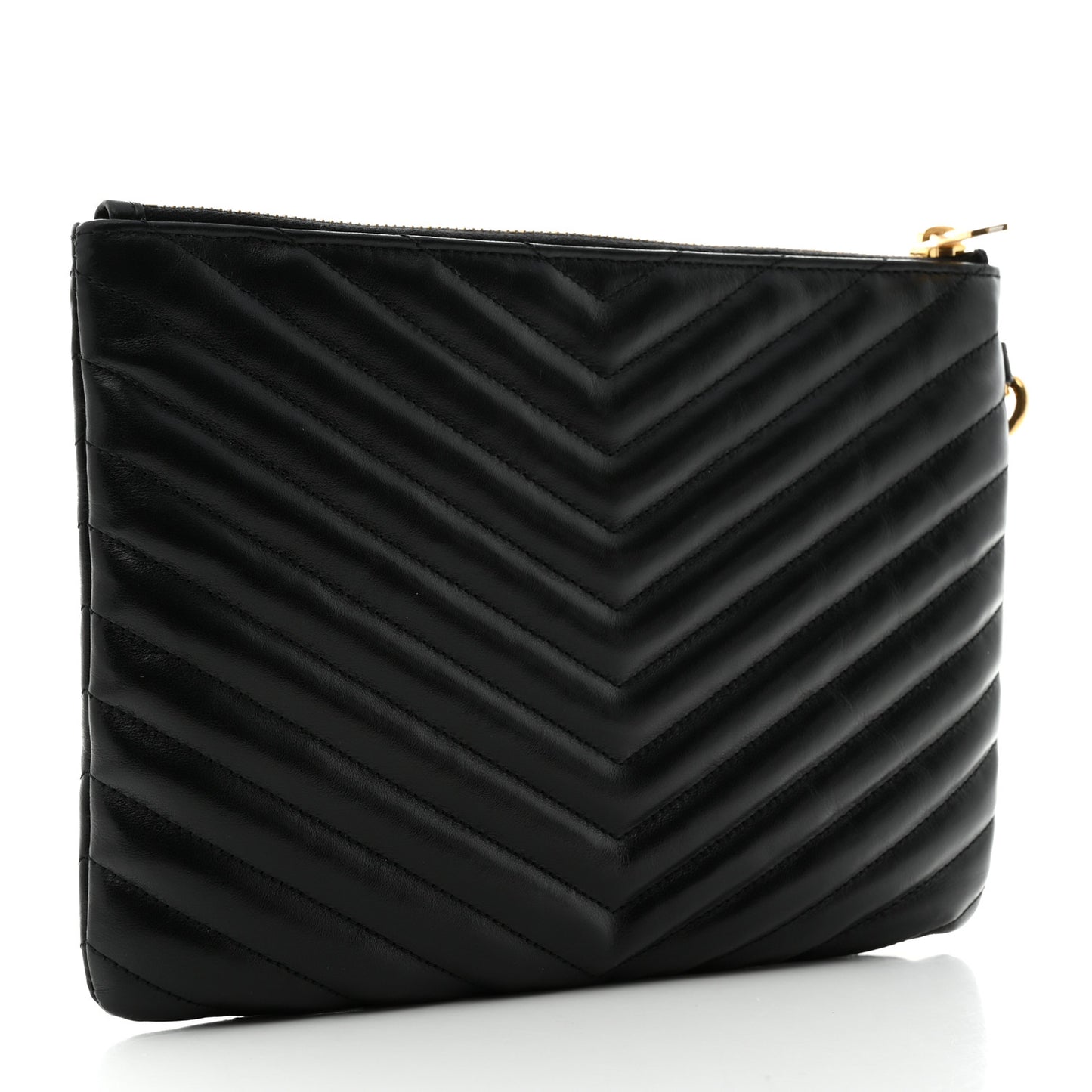 Calfskin Matelasse Chevron Monogram A5 Wristlet Black