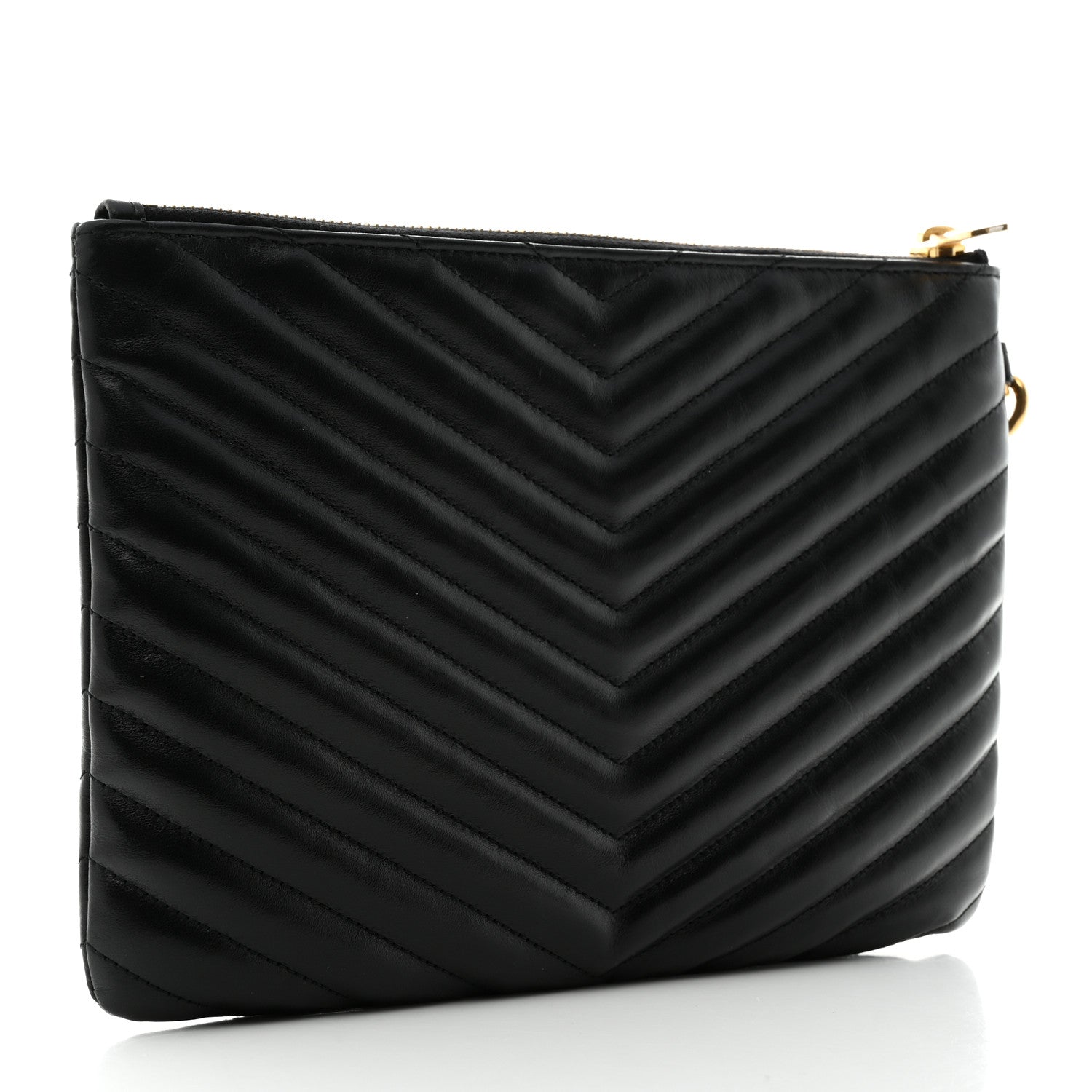 Saint Laurent Calfskin Matelasse Chevron Monogram A5 Wristlet Black 3 of 8