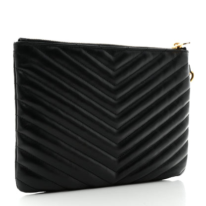 Saint Laurent Calfskin Matelasse Chevron Monogram A5 Wristlet Black 3 of 8