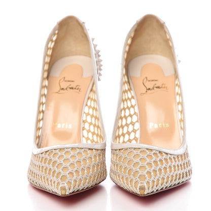 Christian Louboutin Fishnet Mesh Patent Guni 100 Spiked Pumps 39.5 Beige White Ivory 2 of 9