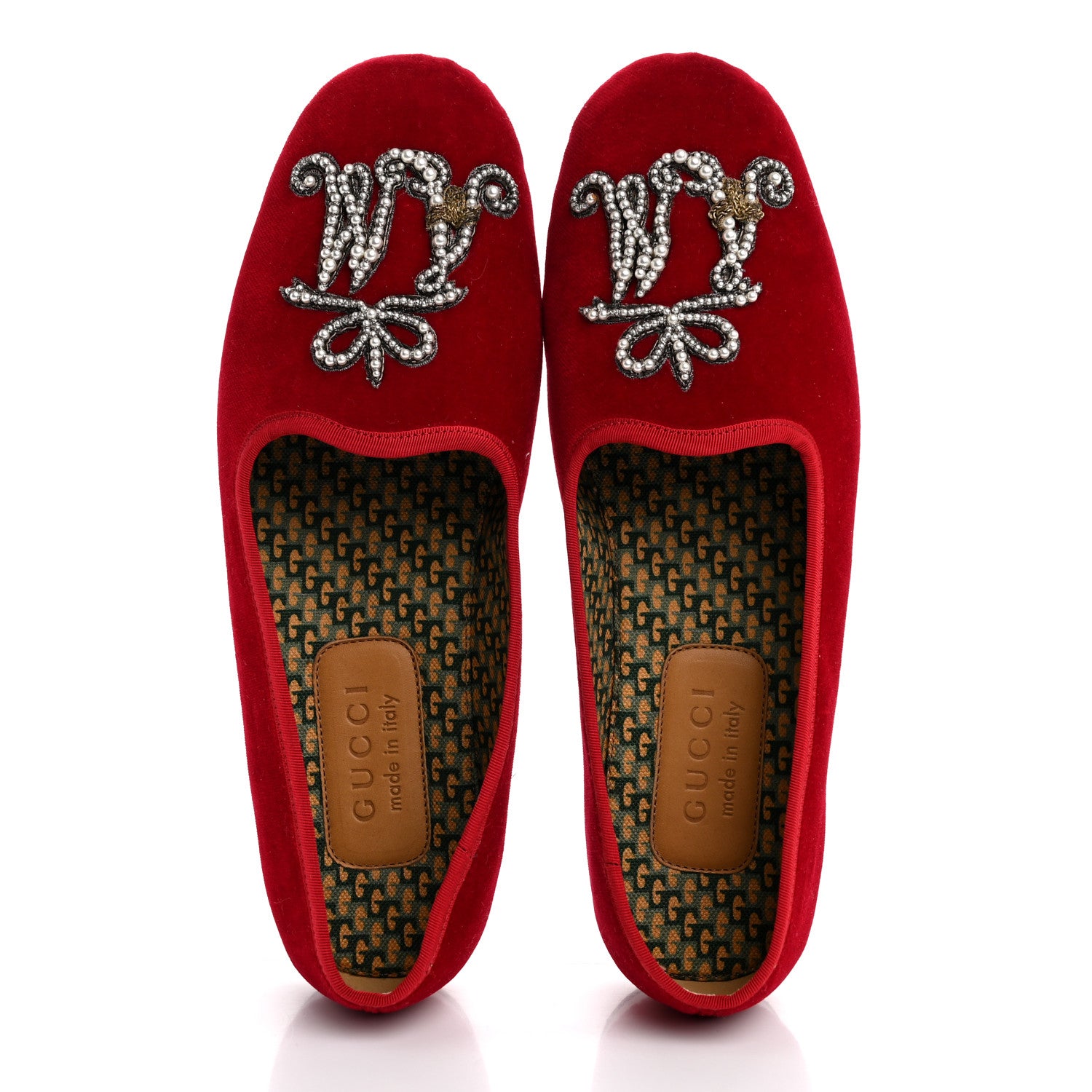 Gucci Velluto Marmara Pearl Embellished Mens Loafer 8.5 Red 2 of 11