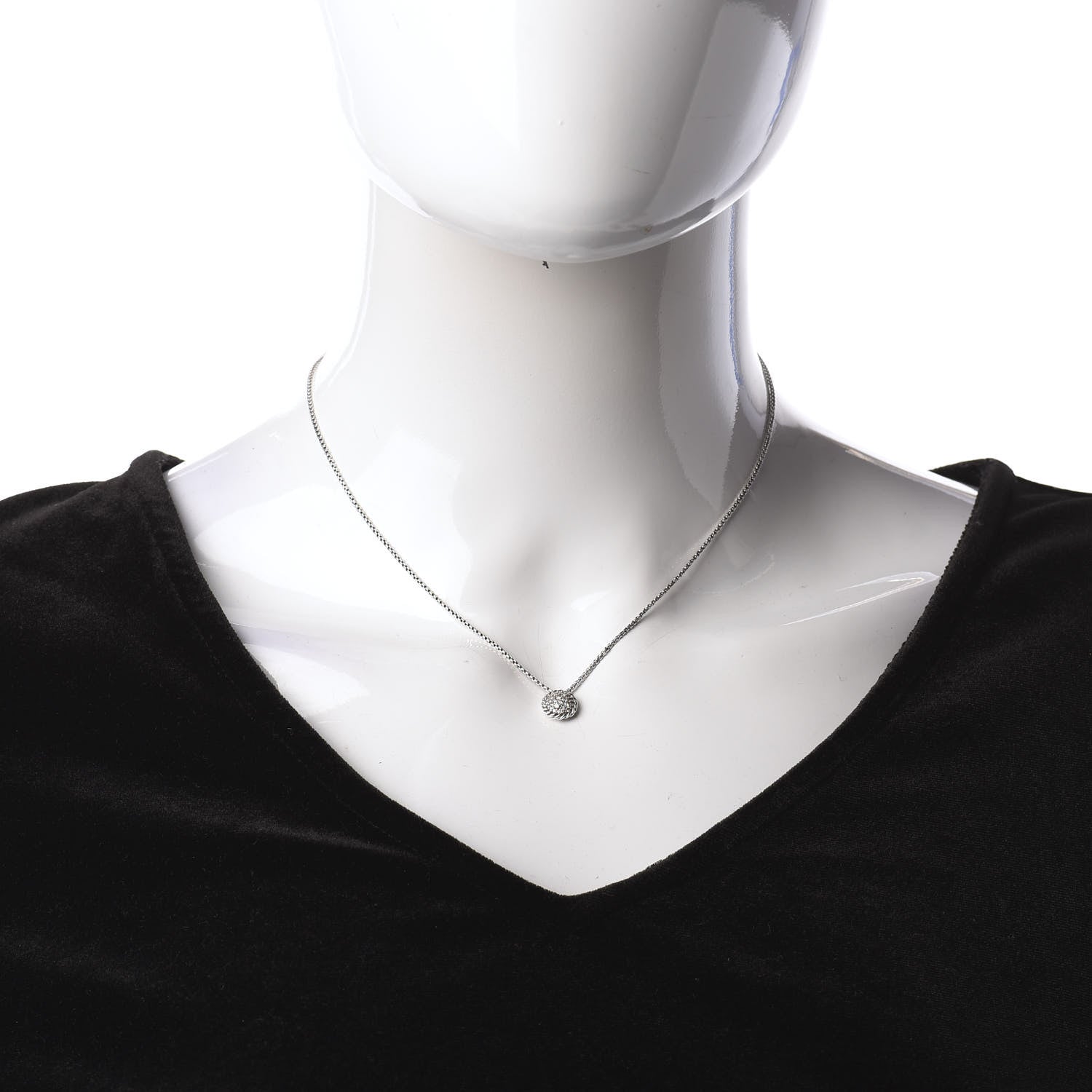 David Yurman Sterling Silver Diamond 8mm Petite Chatelaine Pave Pendant Necklace 2 of 4