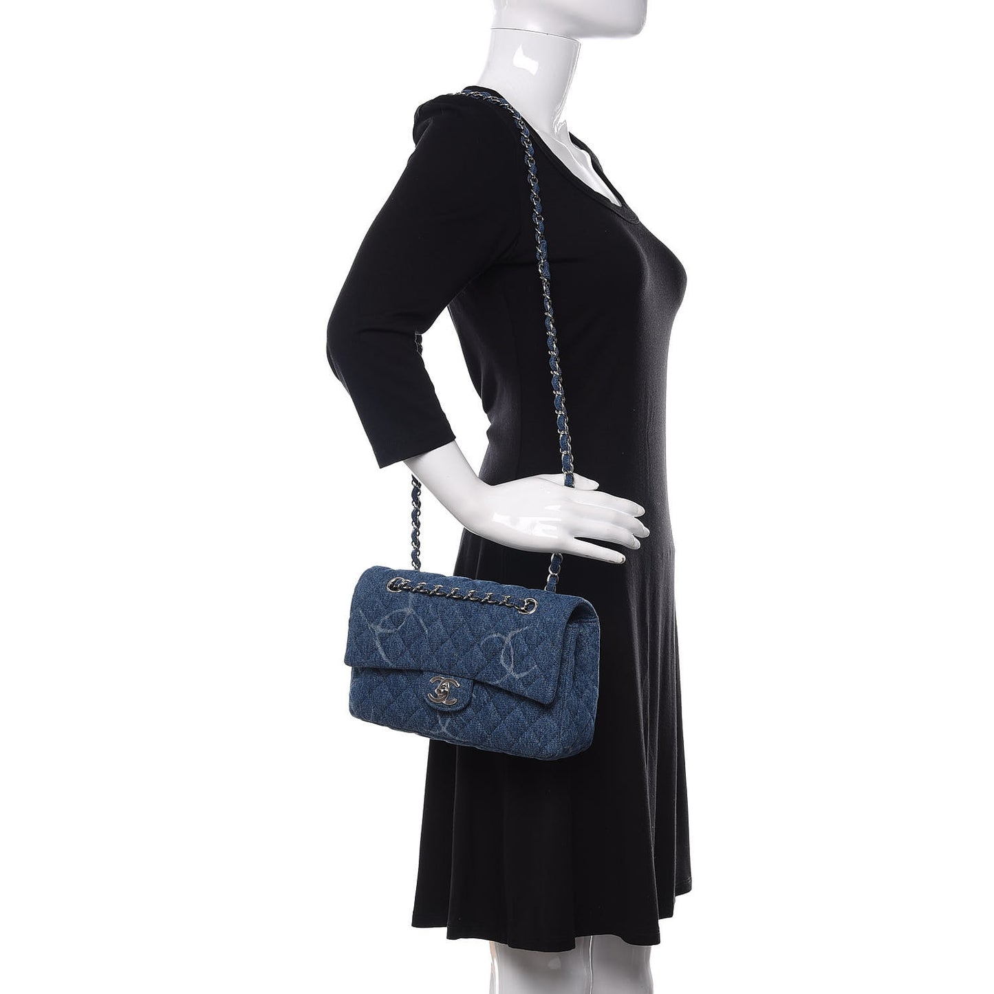 Denim Quilted CC Print Medium Single Flap Blue