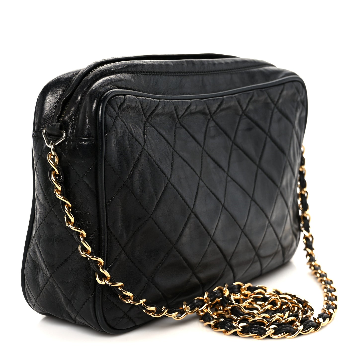 Lambskin Quilted Small Diamond CC Camera Case Black