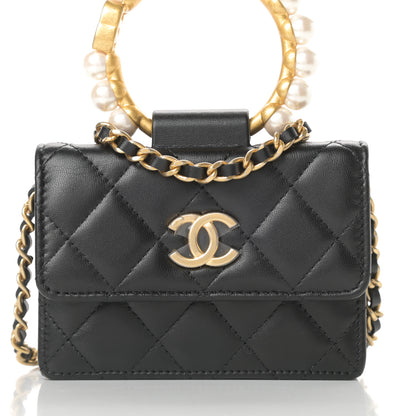 Chanel Lambskin Quilted Pearl Crown Clutch With Chain Black 9 of 12