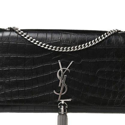 Saint Laurent Calfskin Crocodile Embossed Medium Classic Monogram Kate Tassel Satchel Black 7 of 13