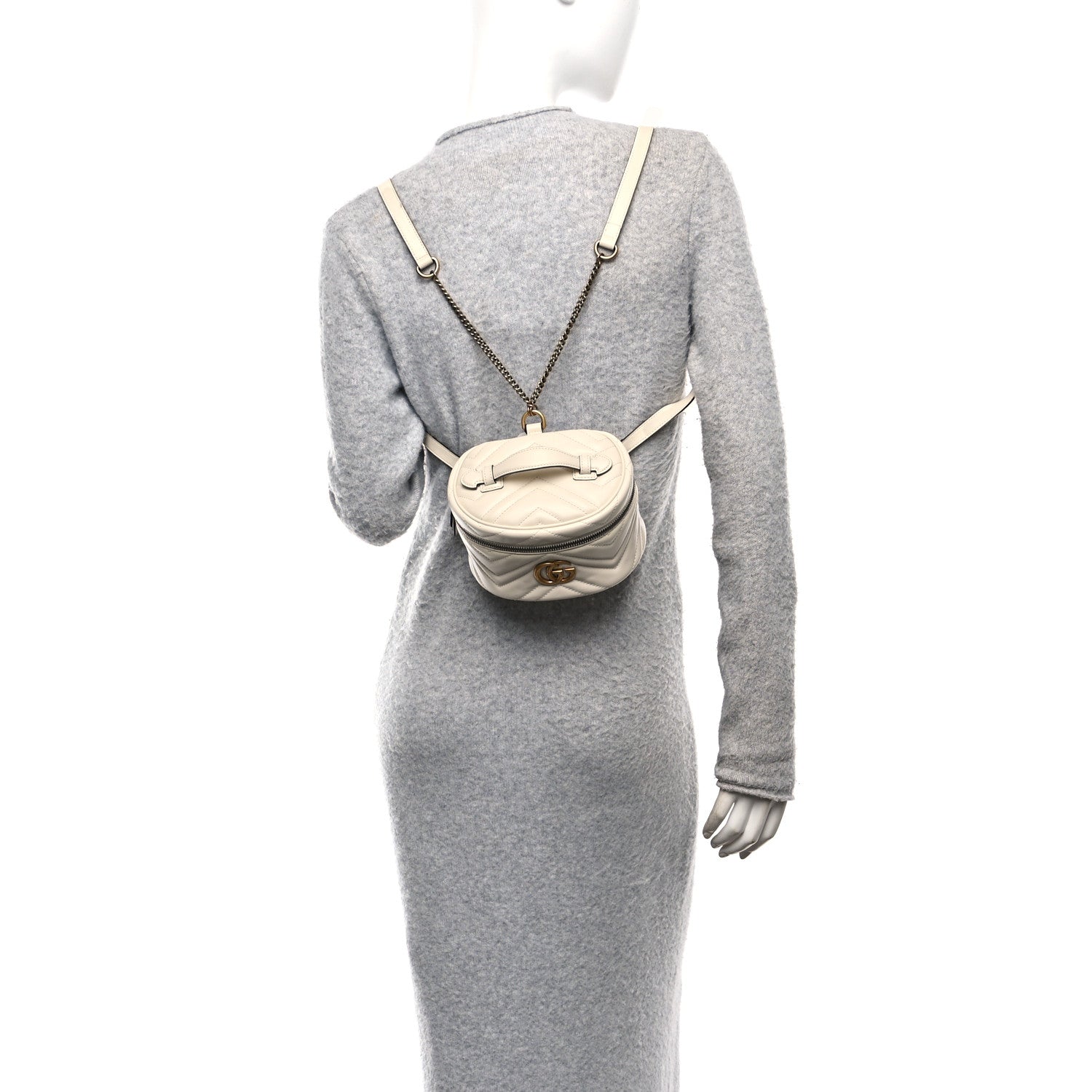 Gucci Calfskin Matelasse Mini GG Marmont Round Backpack White 2 of 10
