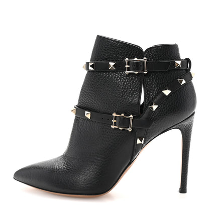 Valentino Garavani Grained Calfskin Rockstud Double Buckle 100mm Ankle Boots 36.5 Black 1 of 9