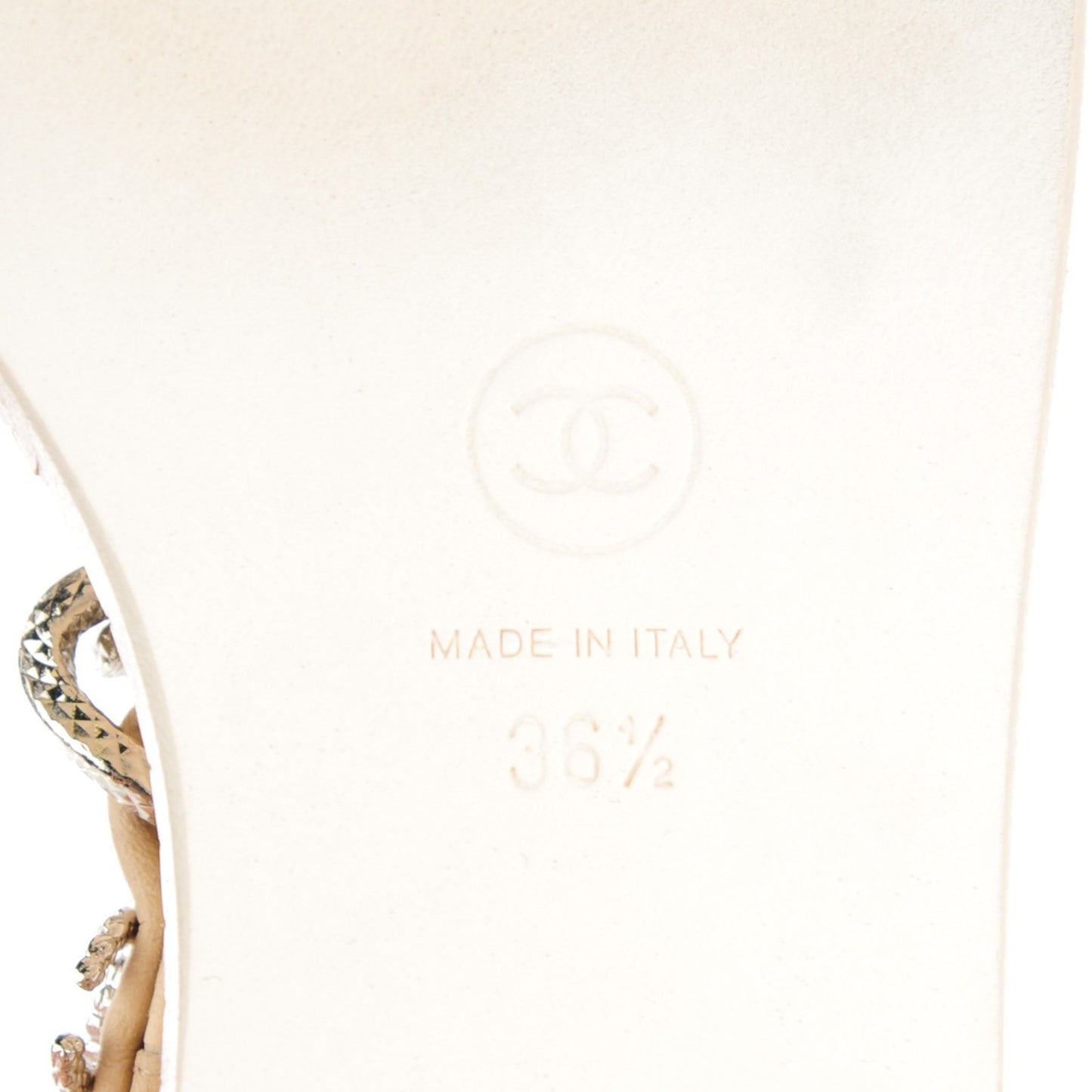 Calfskin CC Chain Thong Sandals 36.5 Beige