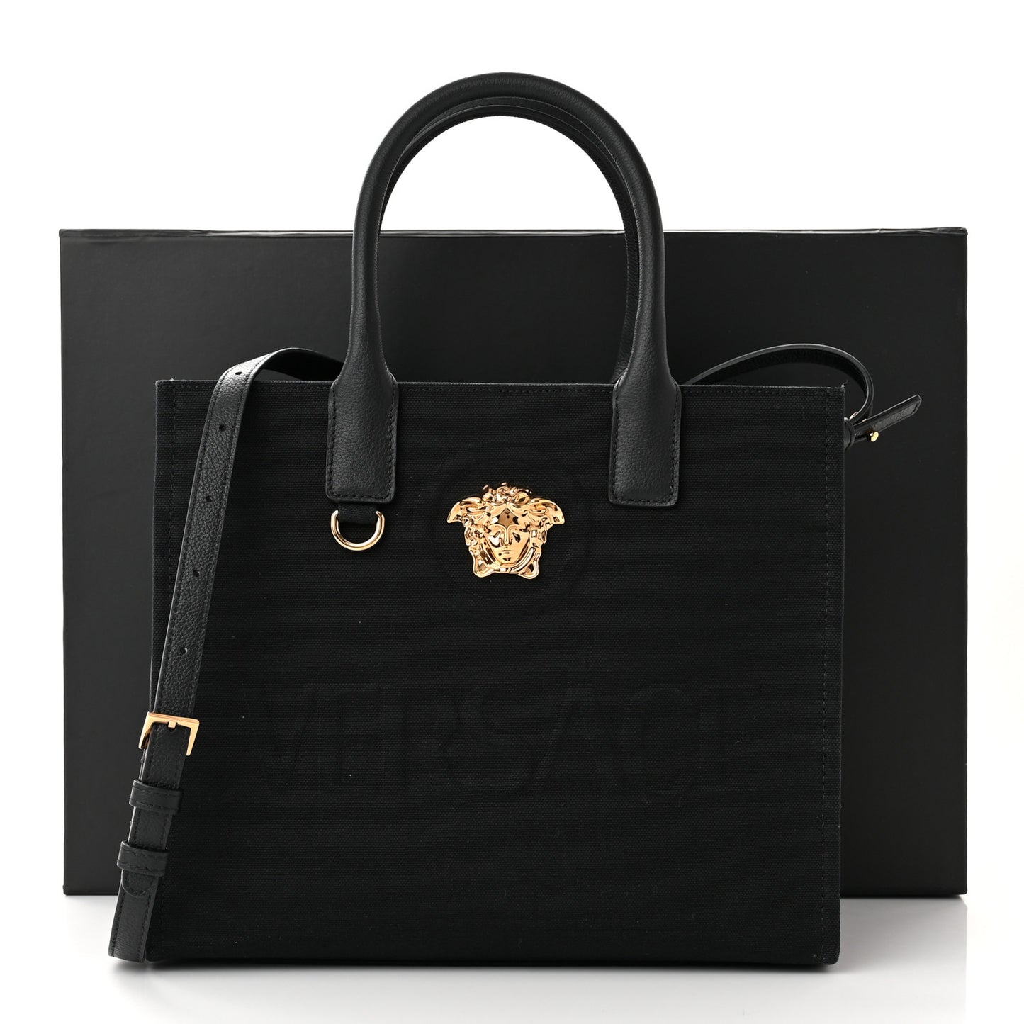 Canvas Calfskin La Medusa Small Tote Black