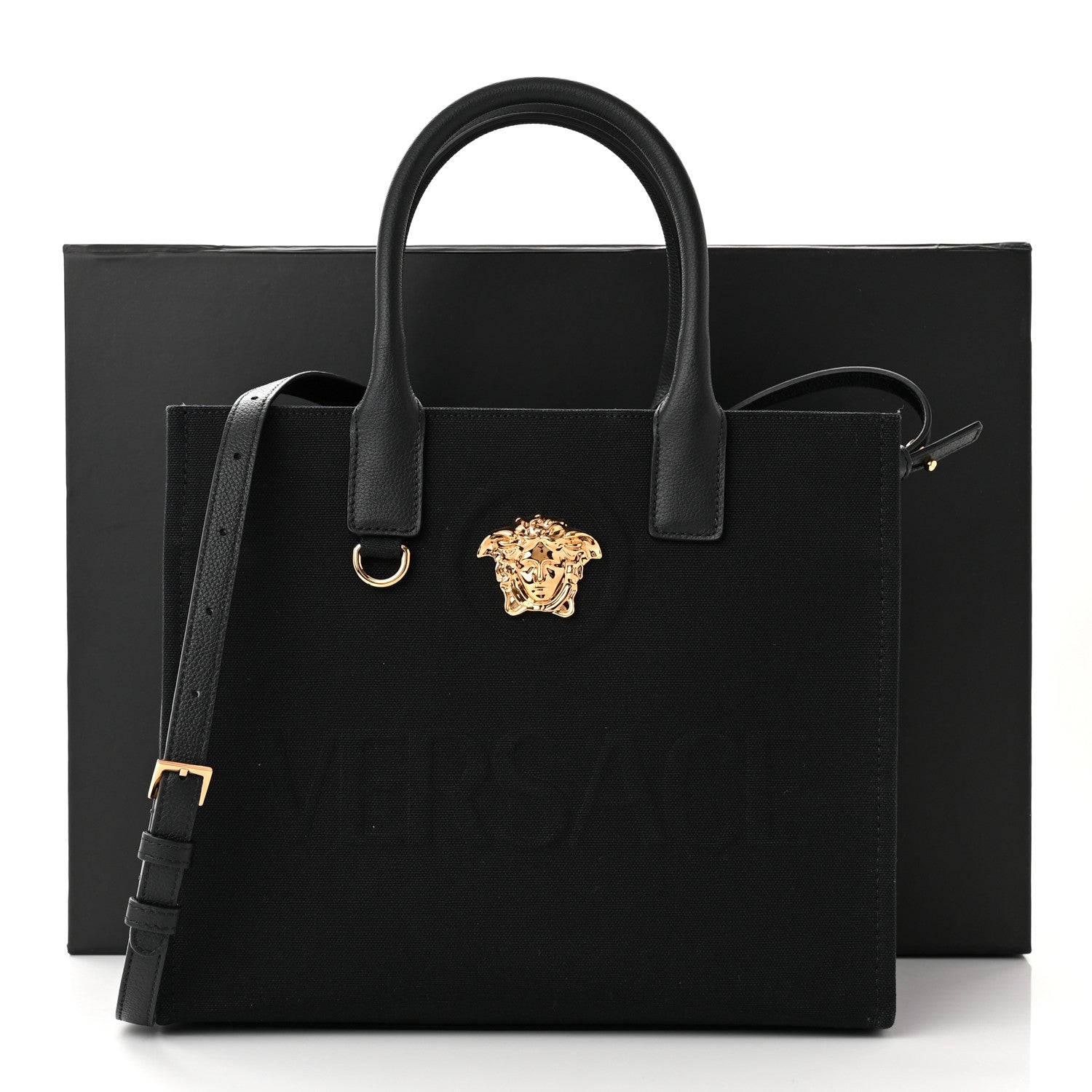 Versace Canvas Calfskin La Medusa Small Tote Black 12 of 12