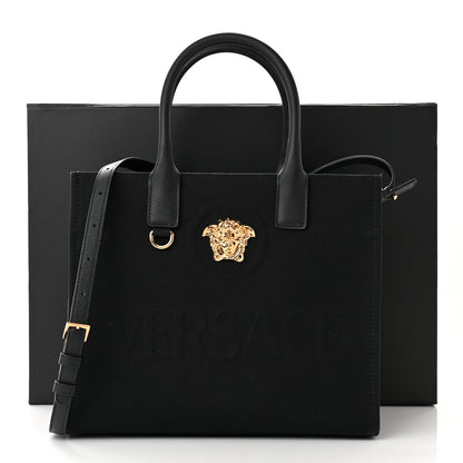 Versace Canvas Calfskin La Medusa Small Tote Black 12 of 12