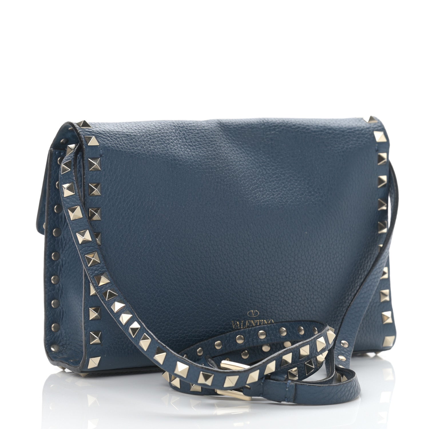 Valentino Garavani Pebbled Calfskin Medium Rockstud Flip Lock Crossbody Bag Peacock 3 of 15