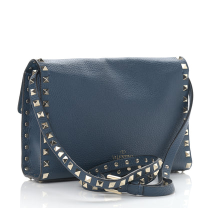 Valentino Garavani Pebbled Calfskin Medium Rockstud Flip Lock Crossbody Bag Peacock 3 of 15