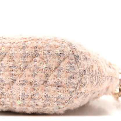 Chanel Cotton Wool Tweed Sequin Quilted Shiny Coco Clutch With Chain Light Pink Beige Ecru 10 of 10