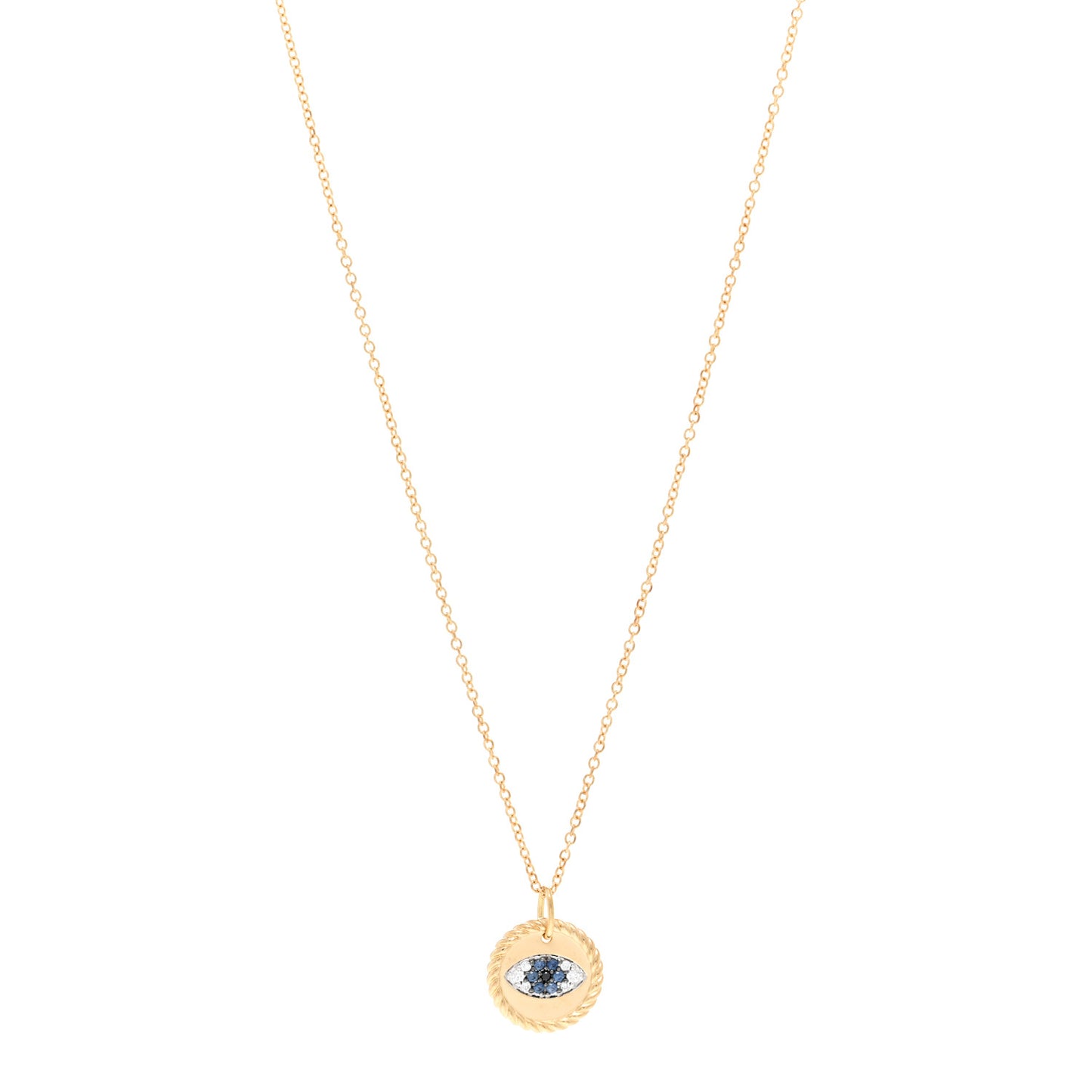 18K Yellow Gold Blue Sapphire Diamond Evil Eye Necklace
