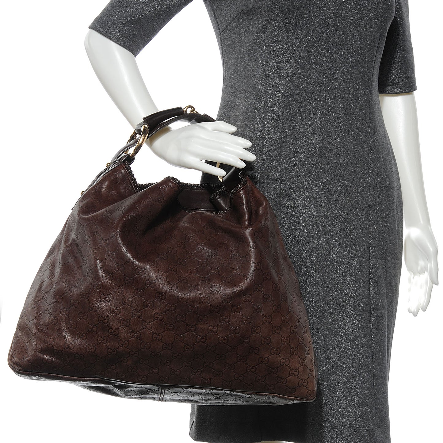 Guccissima Large Horsebit Chain Hobo Chocolate Brown