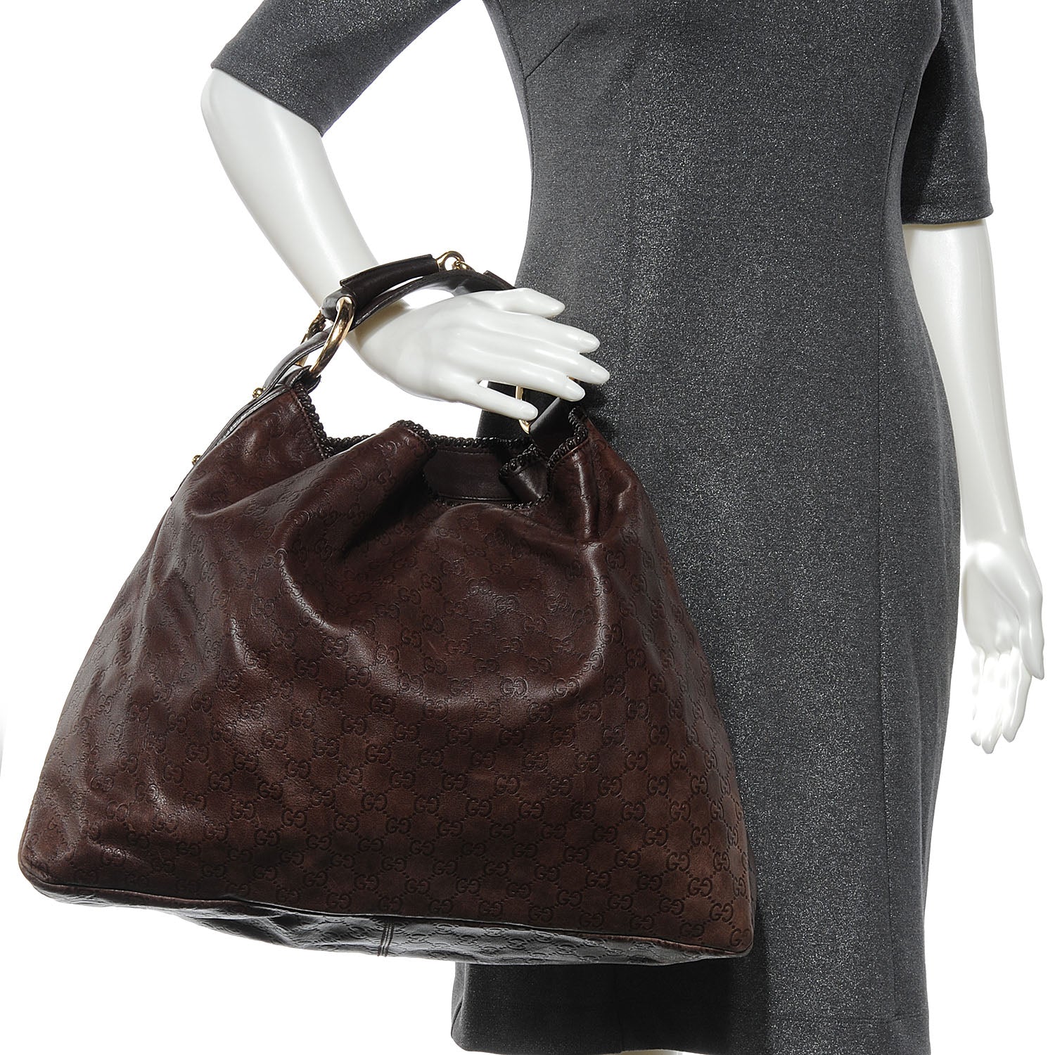 Gucci Guccissima Large Horsebit Chain Hobo Chocolate Brown 2 of 9